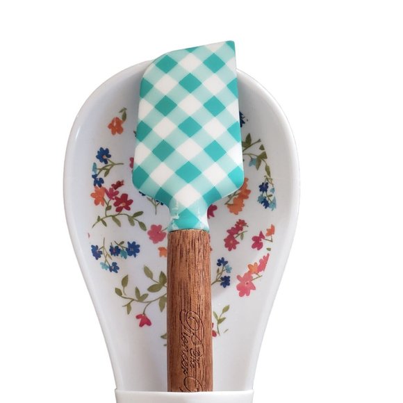 Pioneer Woman Ditsy Spoon Rest & Spatula Set Aqua Green New See Description - Picture 4 of 5